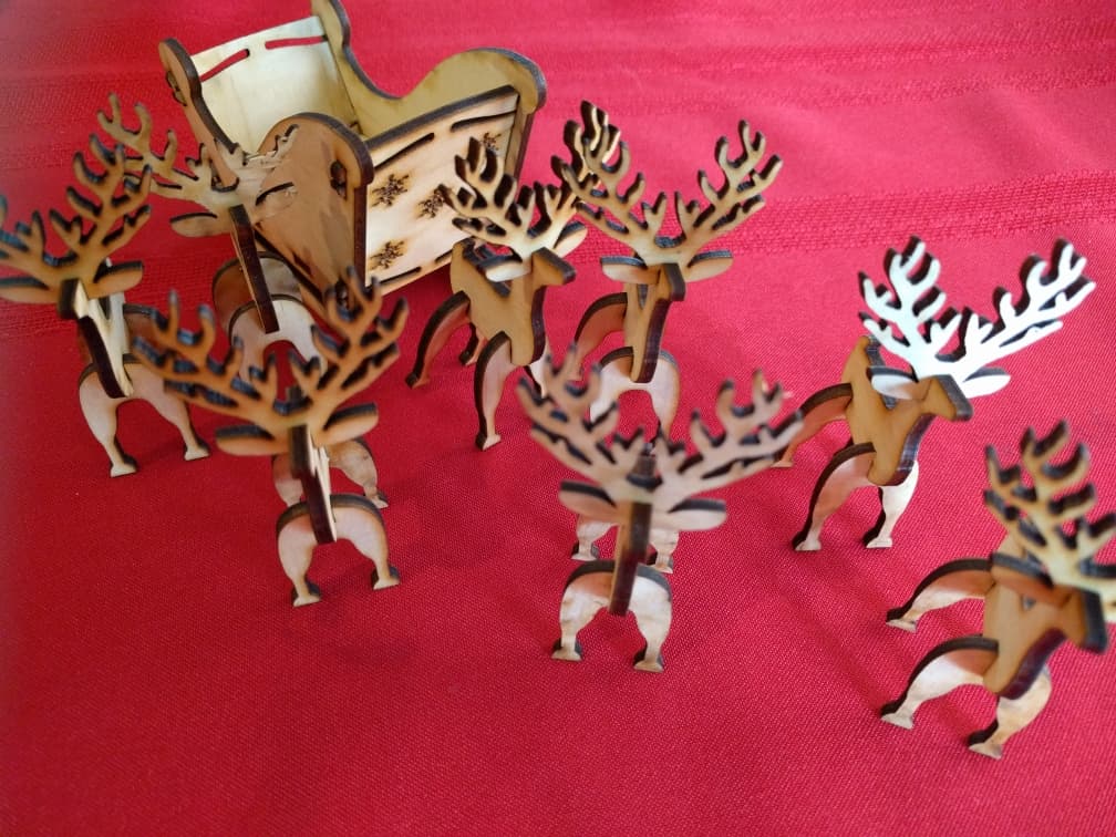 3D Wooden Christmas Sleigh and Reindeer Set - DXF/SVG Vector