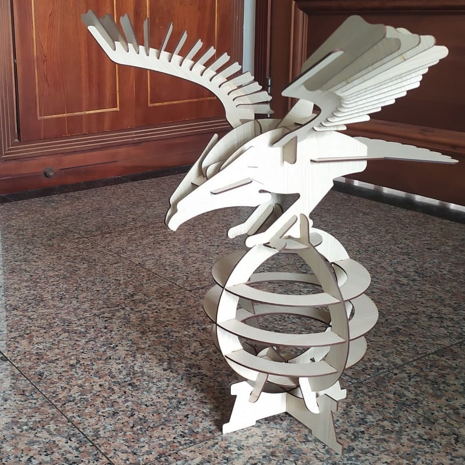 3D Wooden Eagle Sculpture Laser Cut Vector DXF Plan