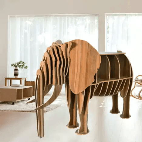 3D Wooden Elephant Bookcase and Shelf Laser Cut DXF File