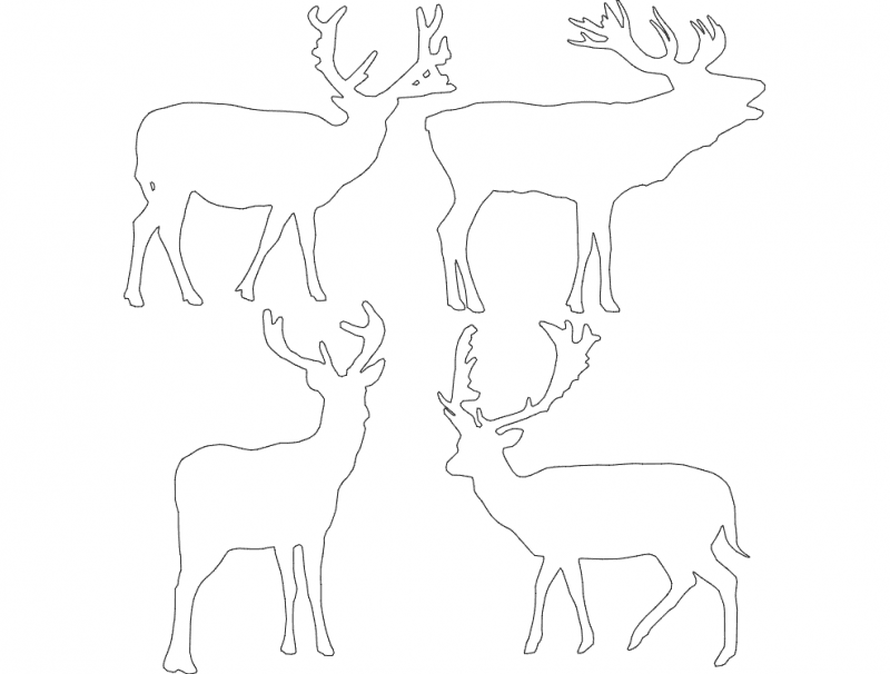 4 Elegant Deer Silhouettes Vector Collection DXF