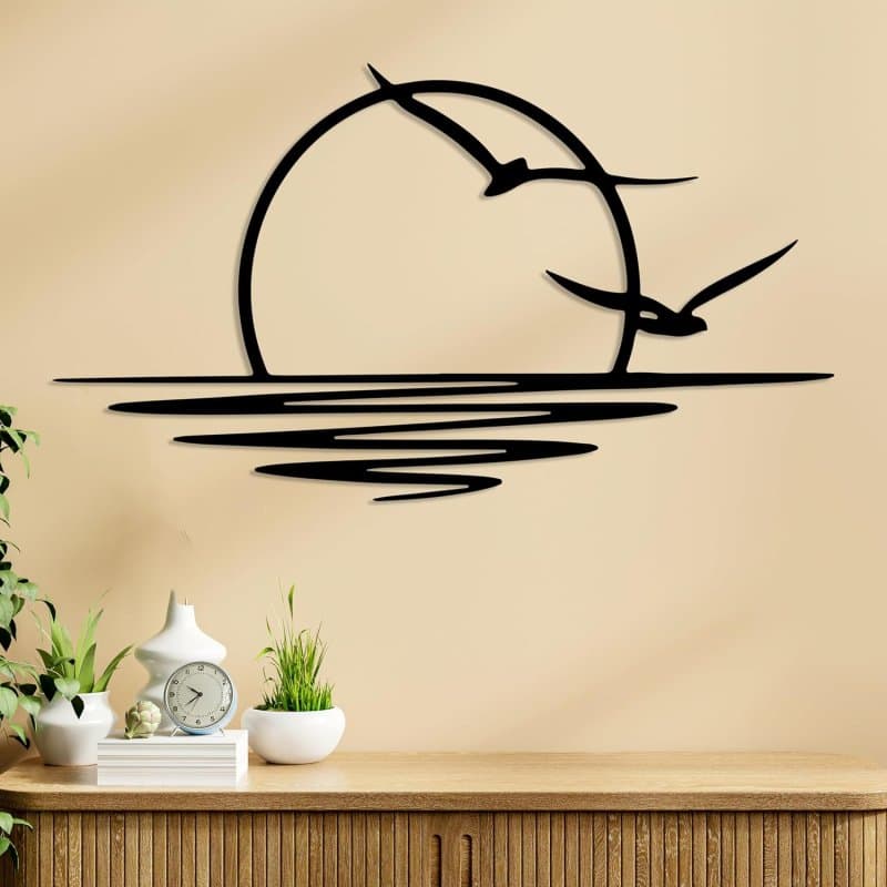 Abstract Ocean Sunset Wall Art Laser Cut Vector File