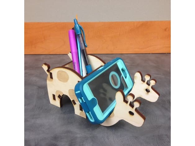 Adorable Giraffe Desk Organizer and Phone Stand Vector DXF