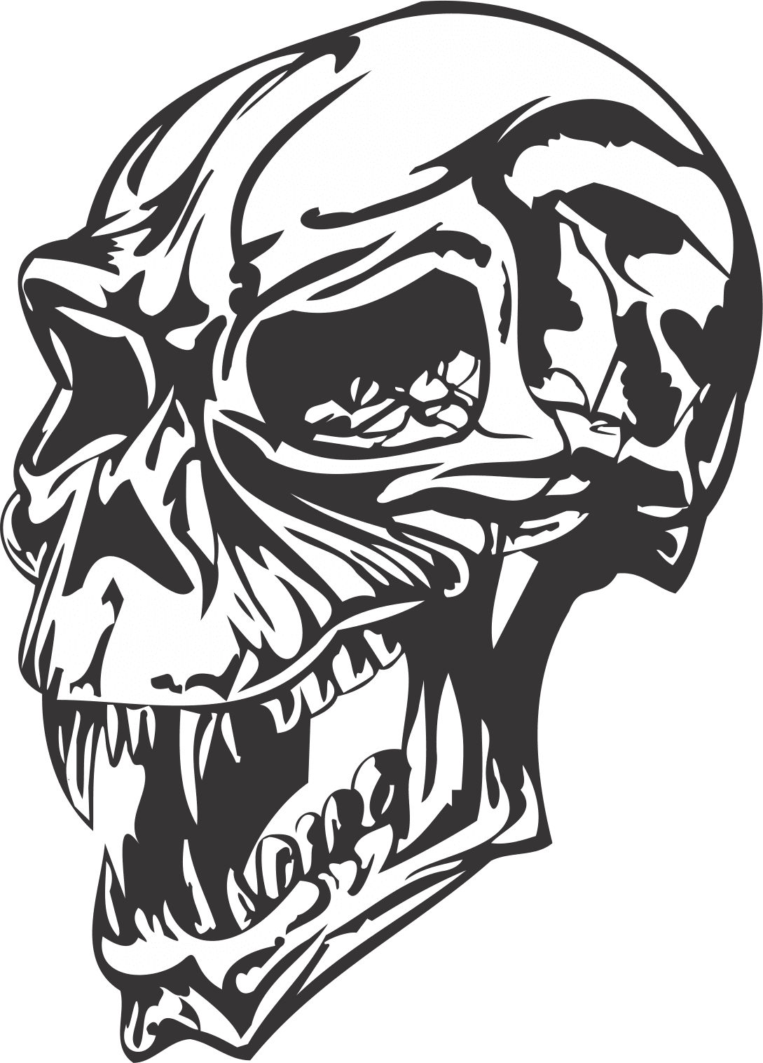 Aggressive Human Skull Vector Design DXF File