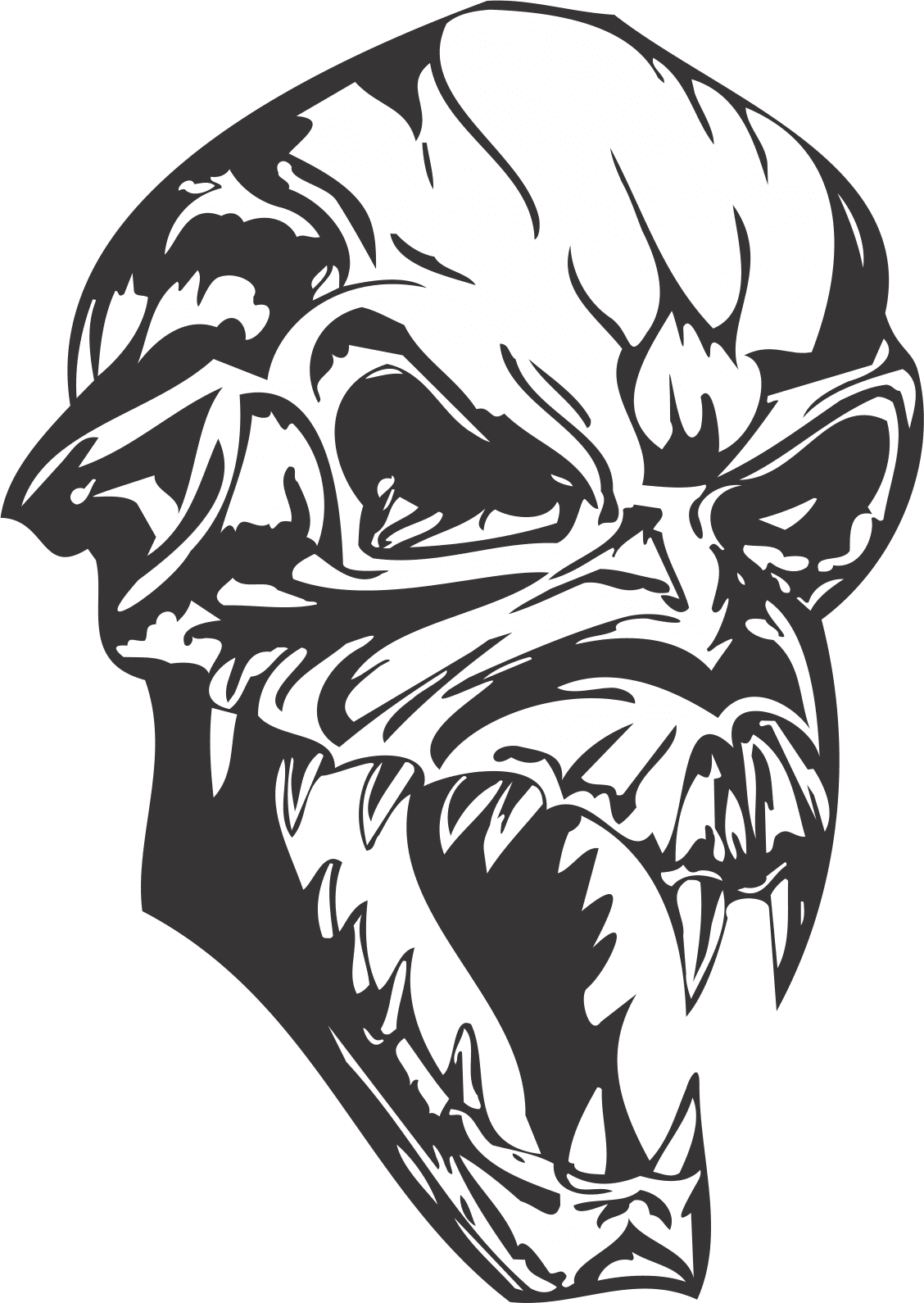 Aggressive Monster Skull Vector File for CNC Laser Cutting