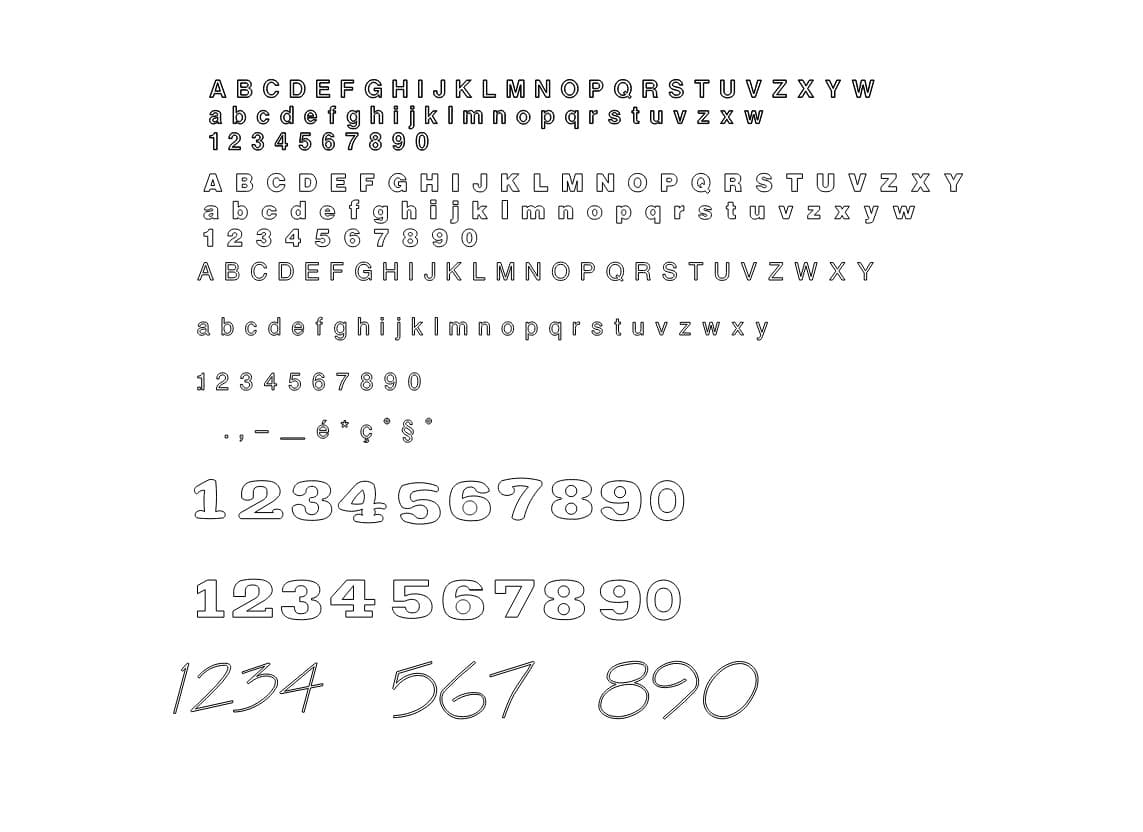 Alphabet and Numbers Vector Font Collection DXF File