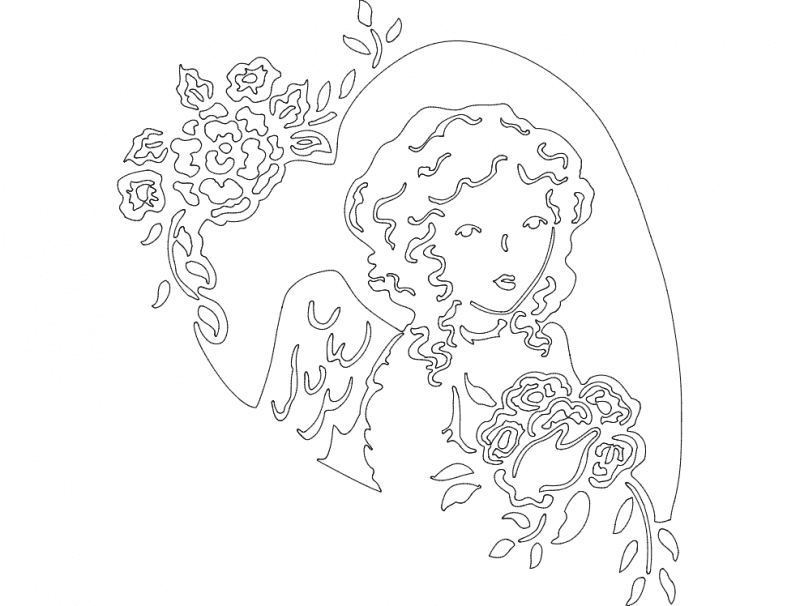 Angel with Floral Accents Vector Design DXF File