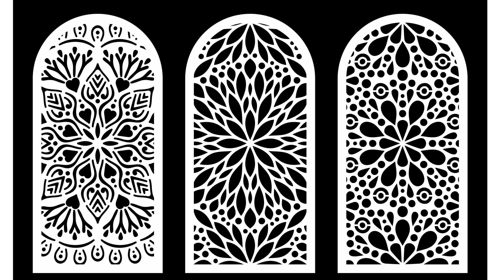 Arched Decorative Screen Panels Vector Collection for Laser Cutting