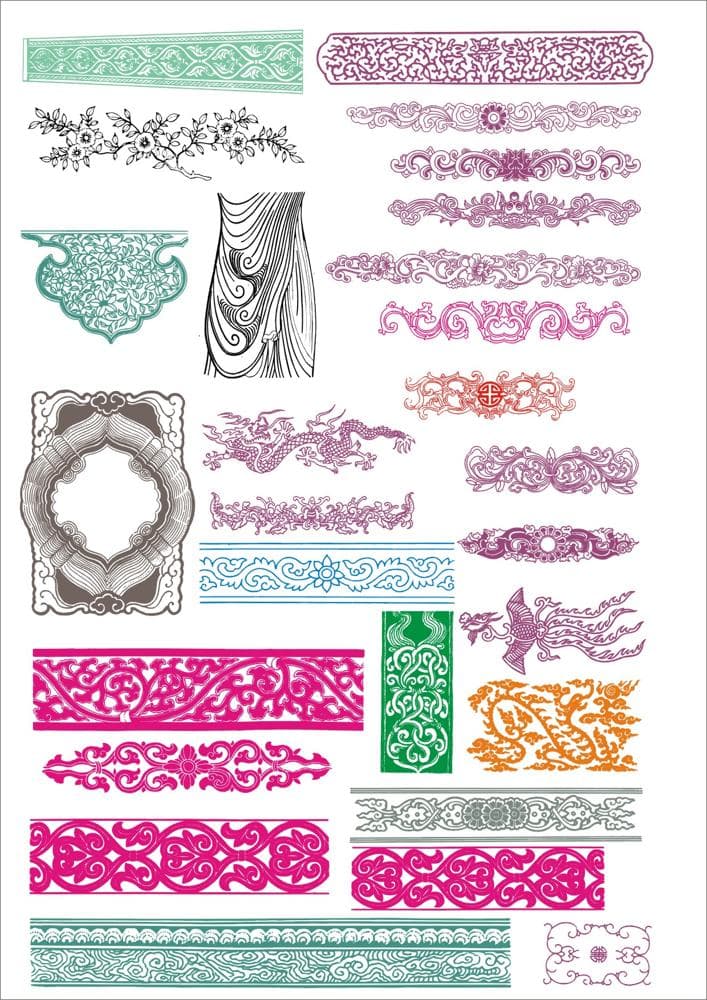 Asian Decorative Patterns and Ornaments Vector Set (CDR, SVG)