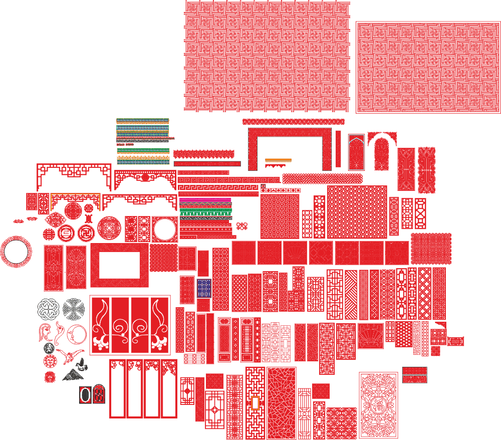 Asian Inspired Decorative Screen Panel Collection Vector