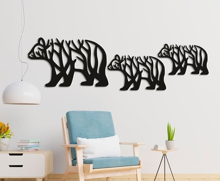 Bear Family Silhouette Wall Art Laser Cut Vector File