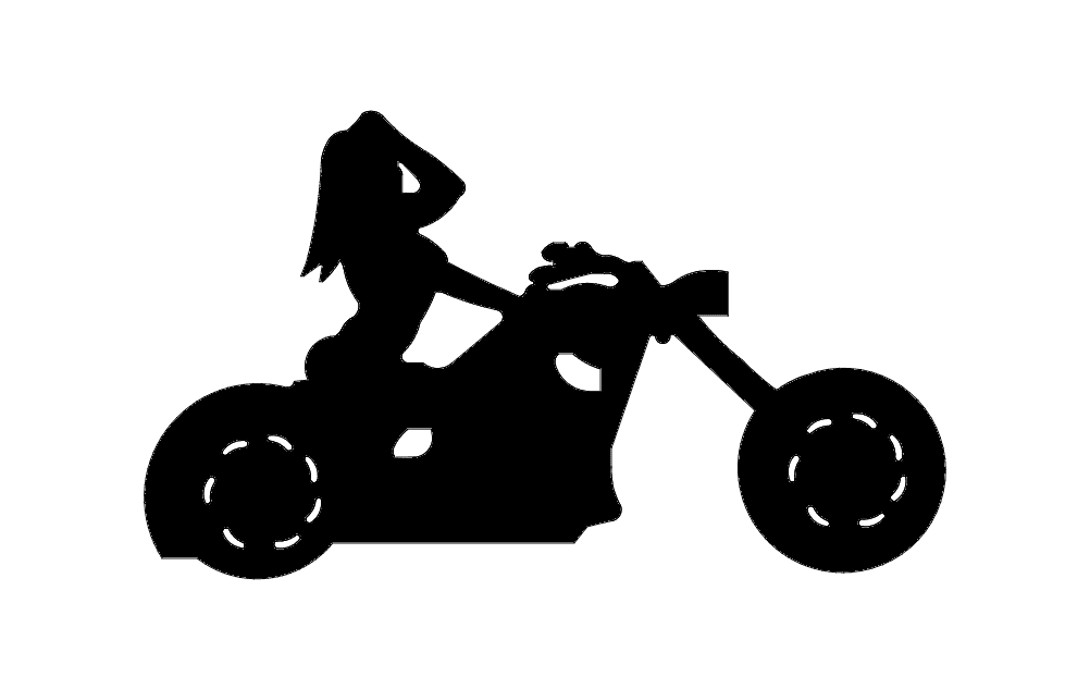 Biker Girl on Chopper Motorcycle Vector DXF File