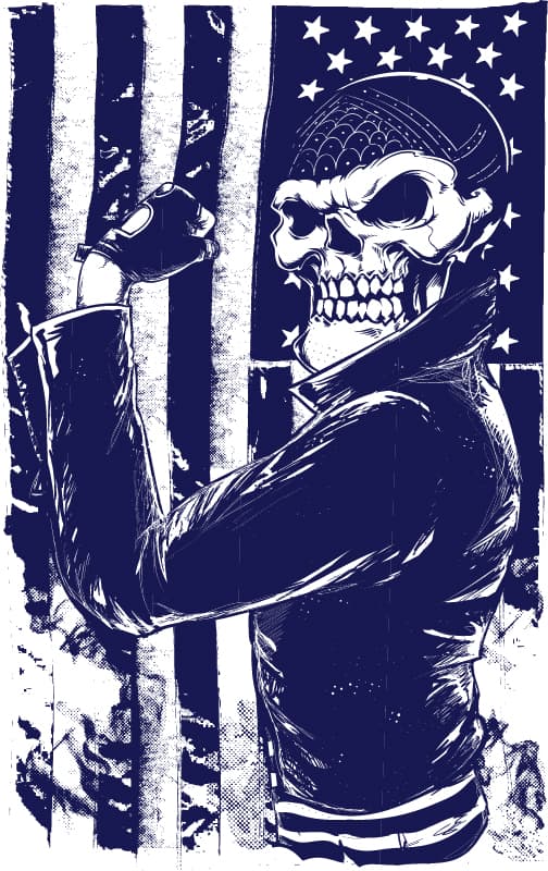 Biker Skull American Flag Vector Graphic for CNC Laser Cutting