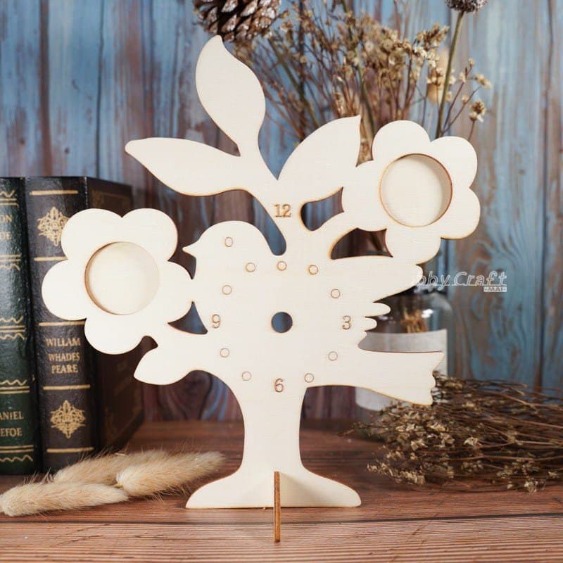 Bird and Tree Table Clock with Photo Frames Vector File