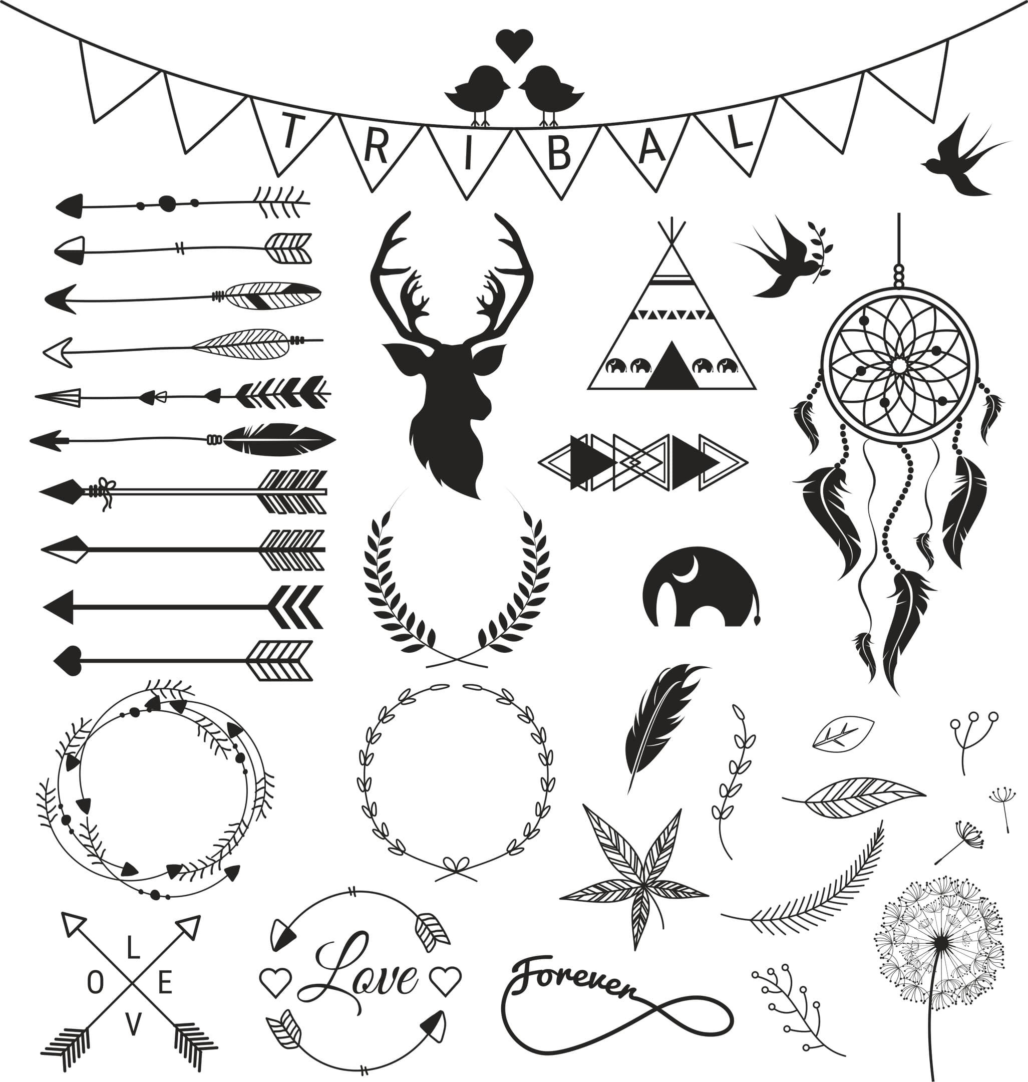 Boho Tribal Elements Vector Set for Laser Cutting