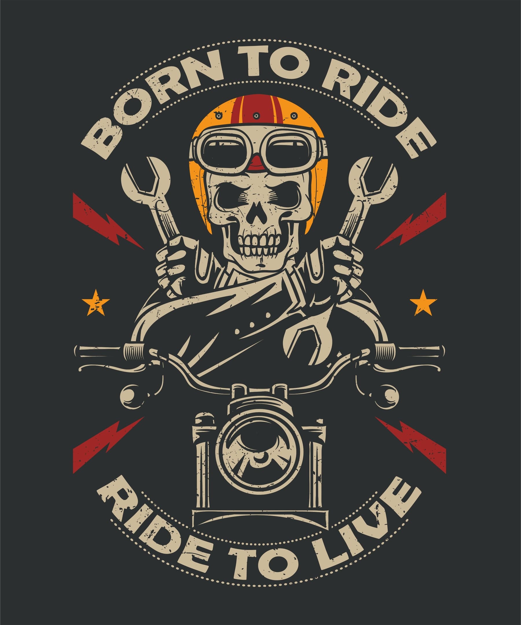 Vector Emblema de Calavera Motociclista Born to Ride en CDR DXF SVG