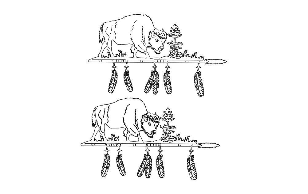 Buffalo with Feathers Vector Design for Laser Cutting DXF