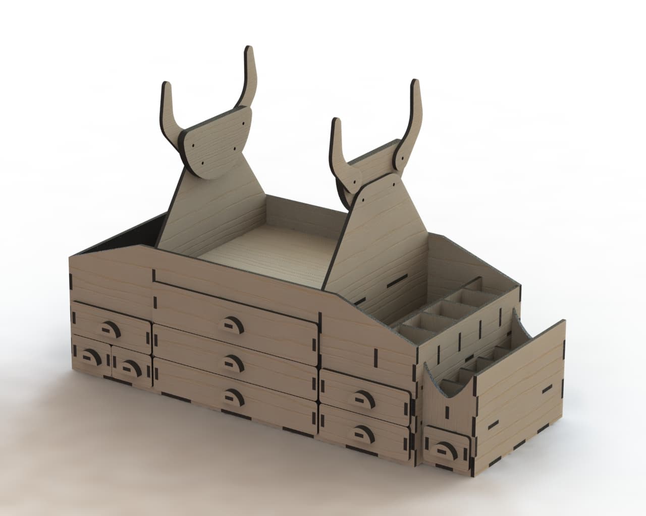 Bull Themed Wooden Desktop Organizer Laser Cut File