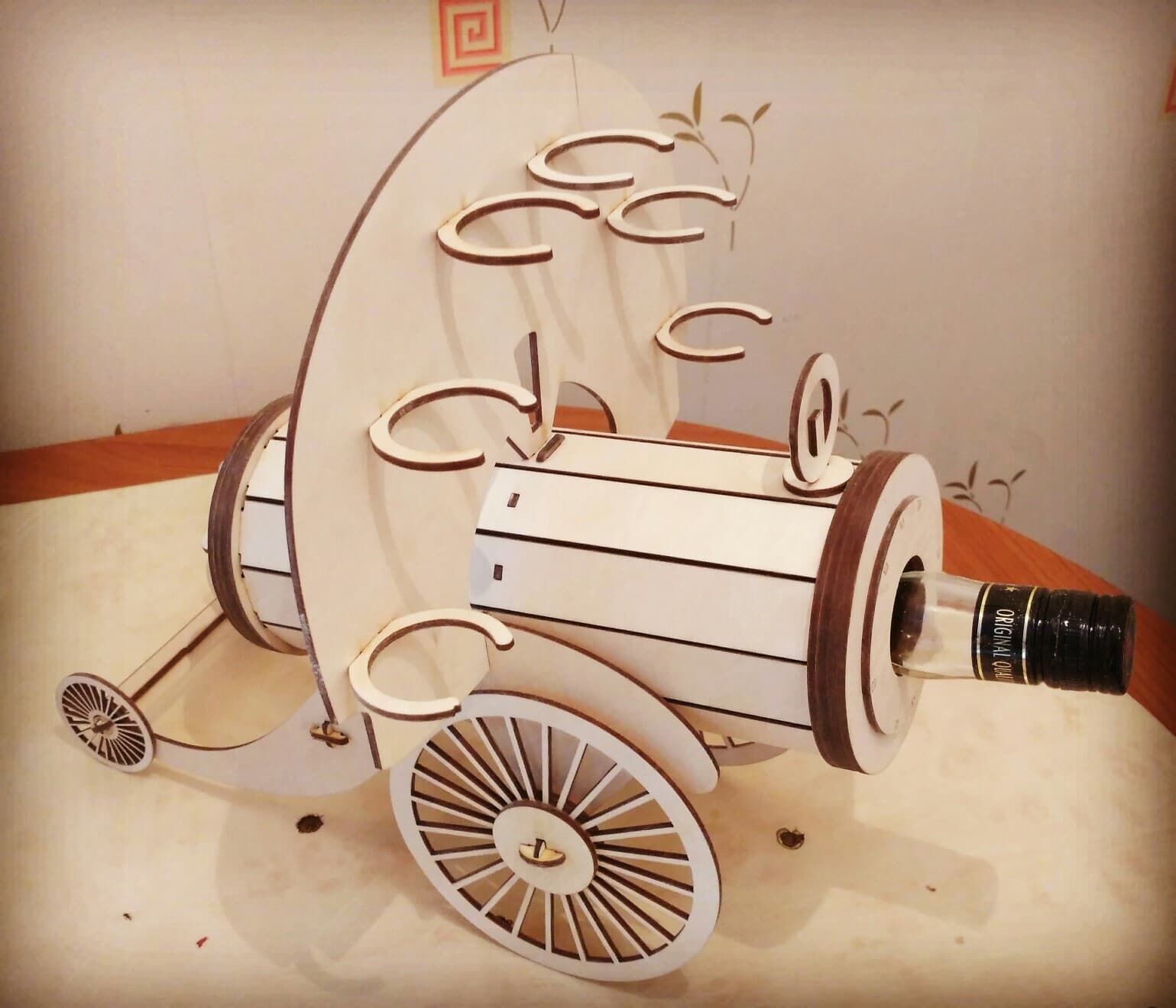 Cannon Style Wine Bottle Holder and Glass Rack Laser Cut Vector