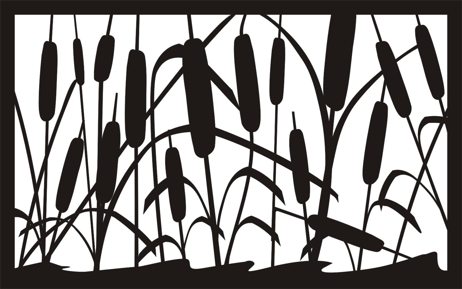 Cattails Pond Silhouette Vector Art DXF File for Laser Cutting