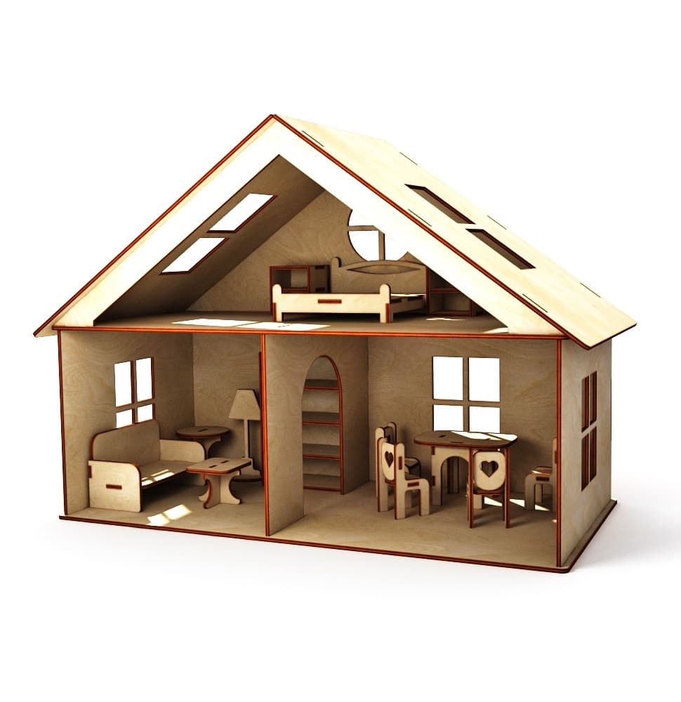 Charming Dollhouse with Furniture Laser Cut Vector File