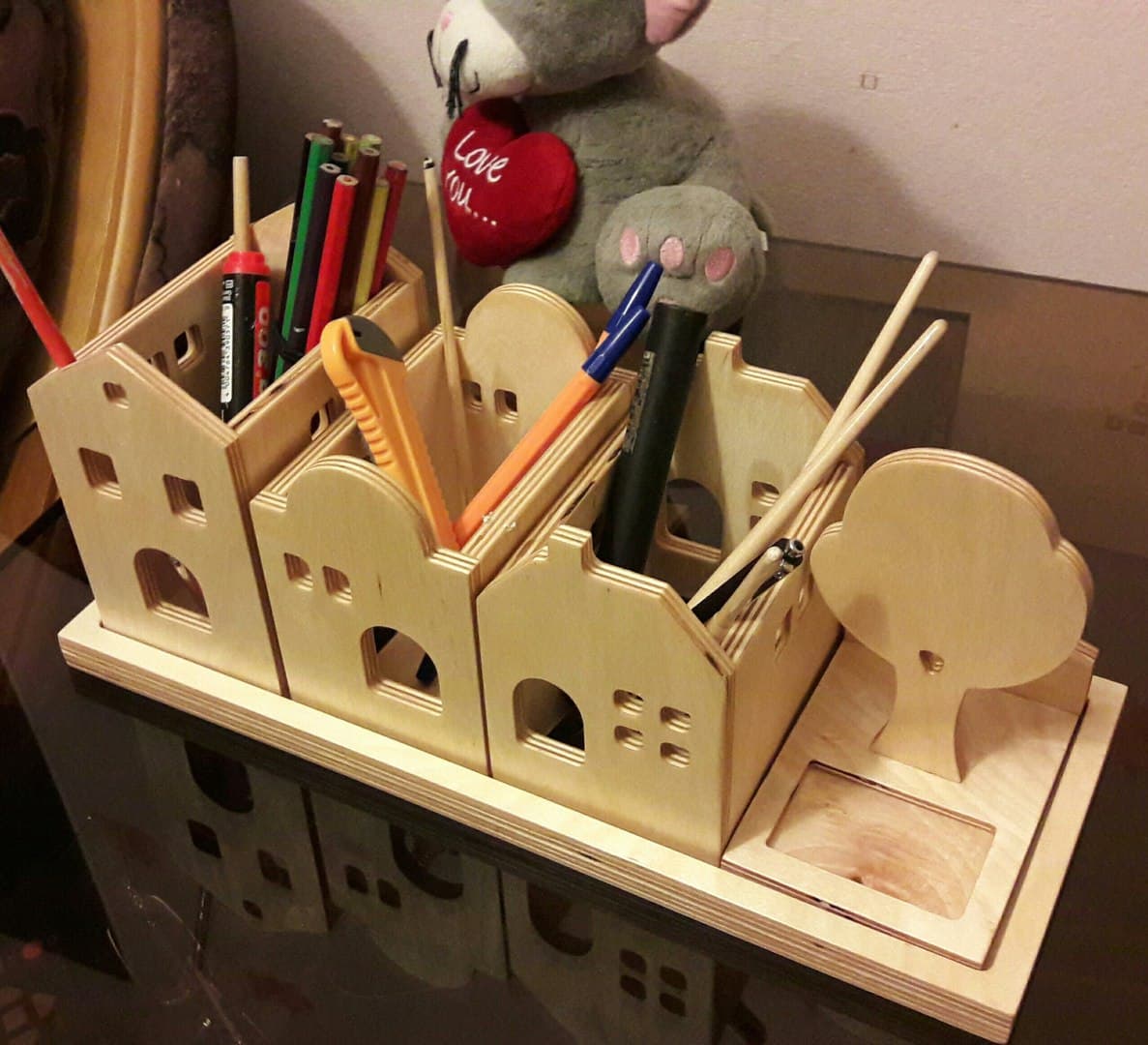 Charming Village Desk Organizer Vector Design for Laser Cutting