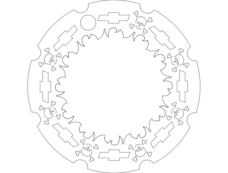 Chevrolet Skull and Flames Rim Stiffener Vector DXF File