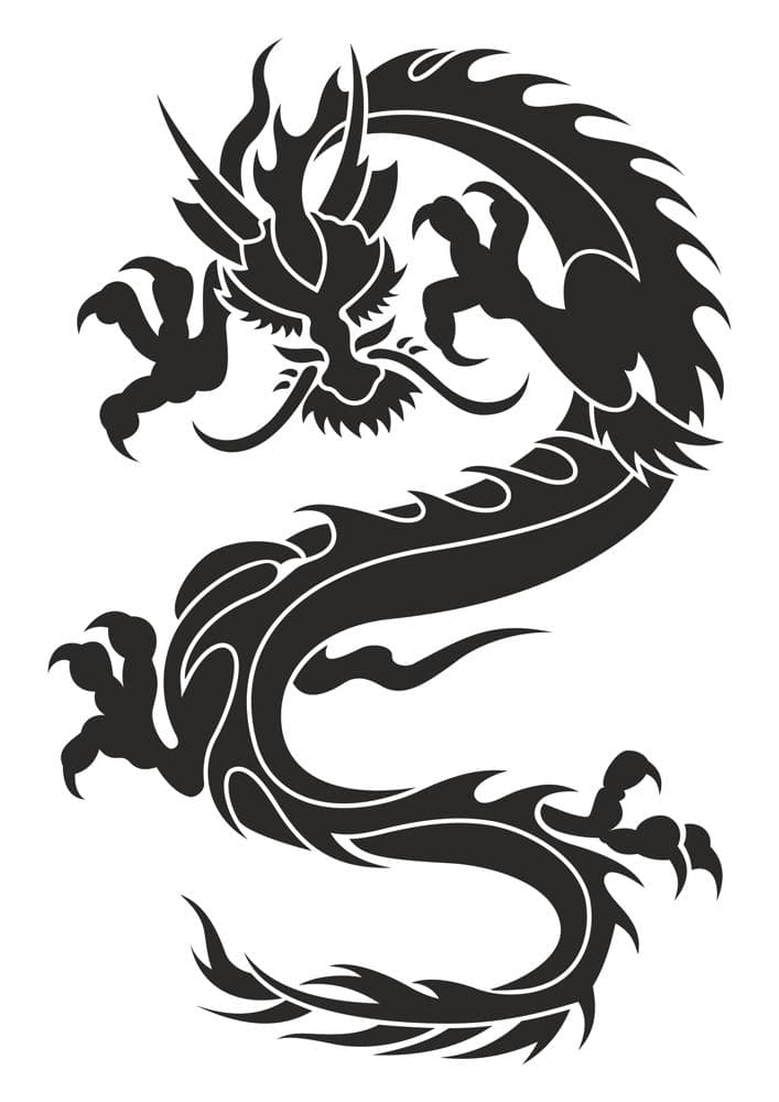 Chinese Dragon Tribal Silhouette Vector for Laser Cutting