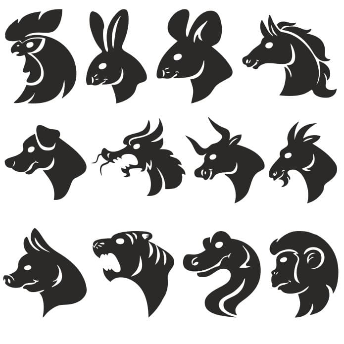 Chinese Zodiac Animals Silhouette Set Vector File