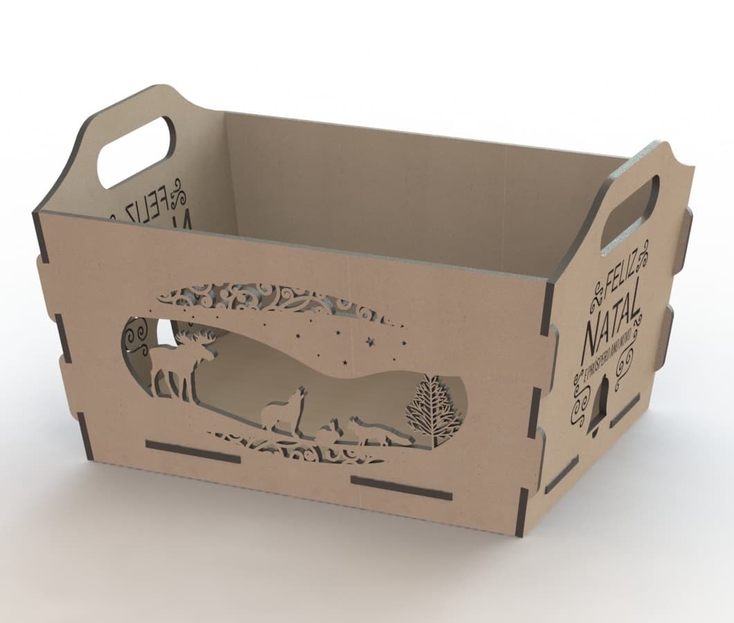 Christmas Forest Theme Storage Box Laser Cut Vector DXF File