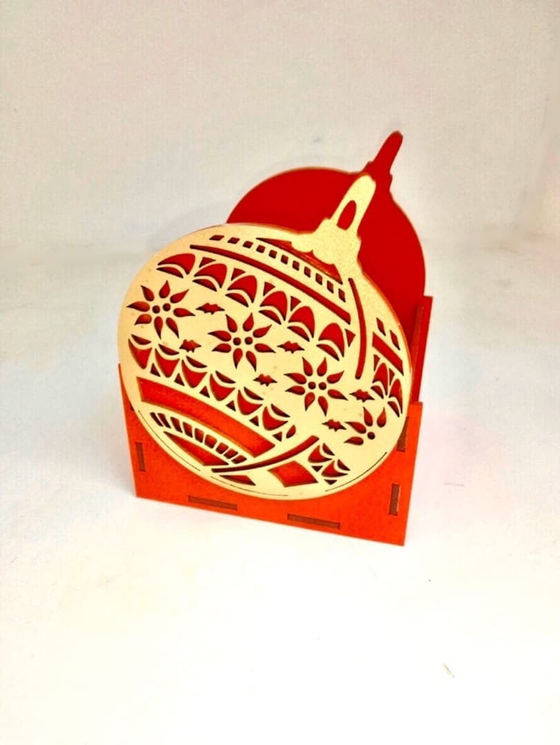Christmas Ornament Coaster Set with Holder Laser Cut Vector