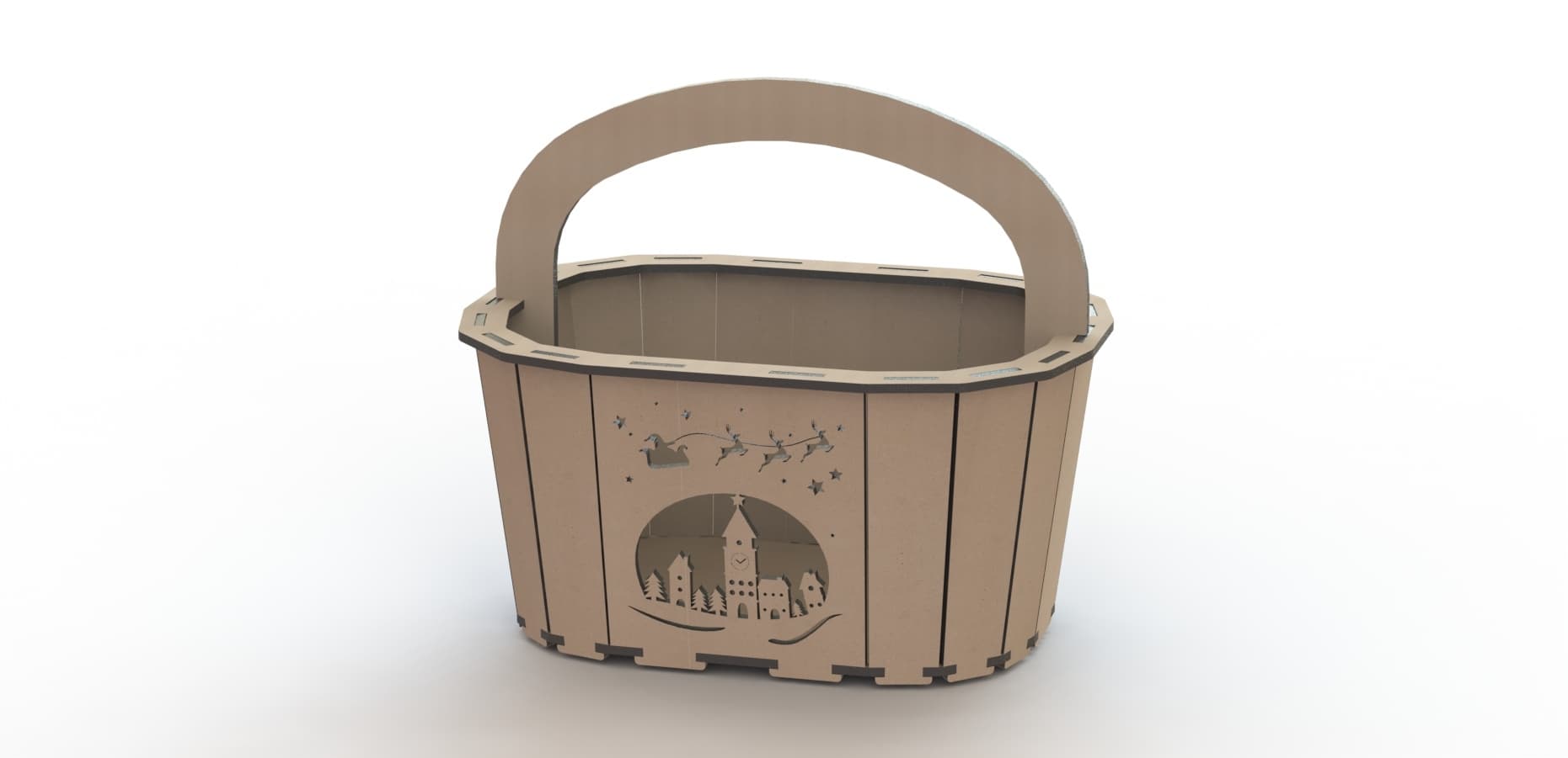 Christmas Village Laser Cut Basket Vector File