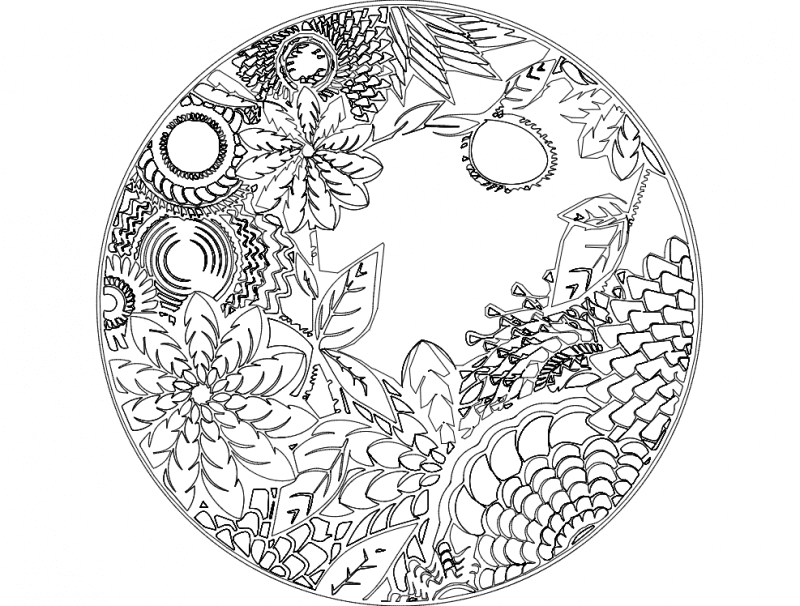 Circular Floral Nature Pattern Laser Cut Vector File DXF