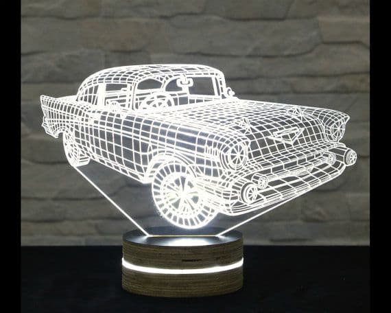 Classic 1957 Chevy Car 3D Illusion LED Night Lamp DXF Vector File