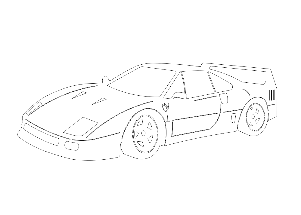 Classic Ferrari F40 Sports Car DXF File for Laser Cutting