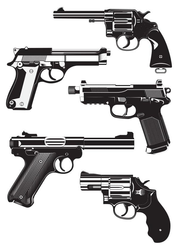 Classic Handgun Silhouette Collection Vector (SVG, DXF, CDR)