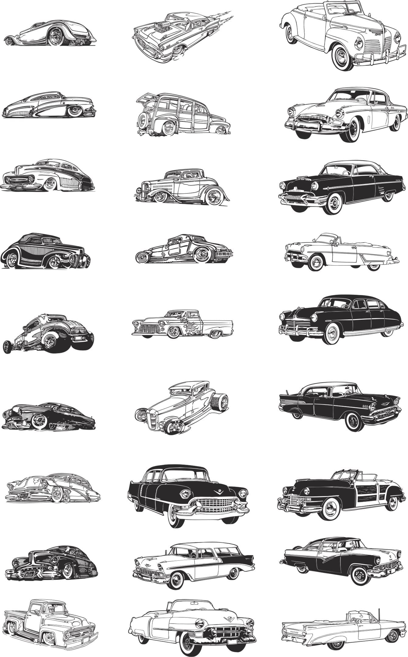 Classic Retro Cars Collection Vector Files for Laser Cutting