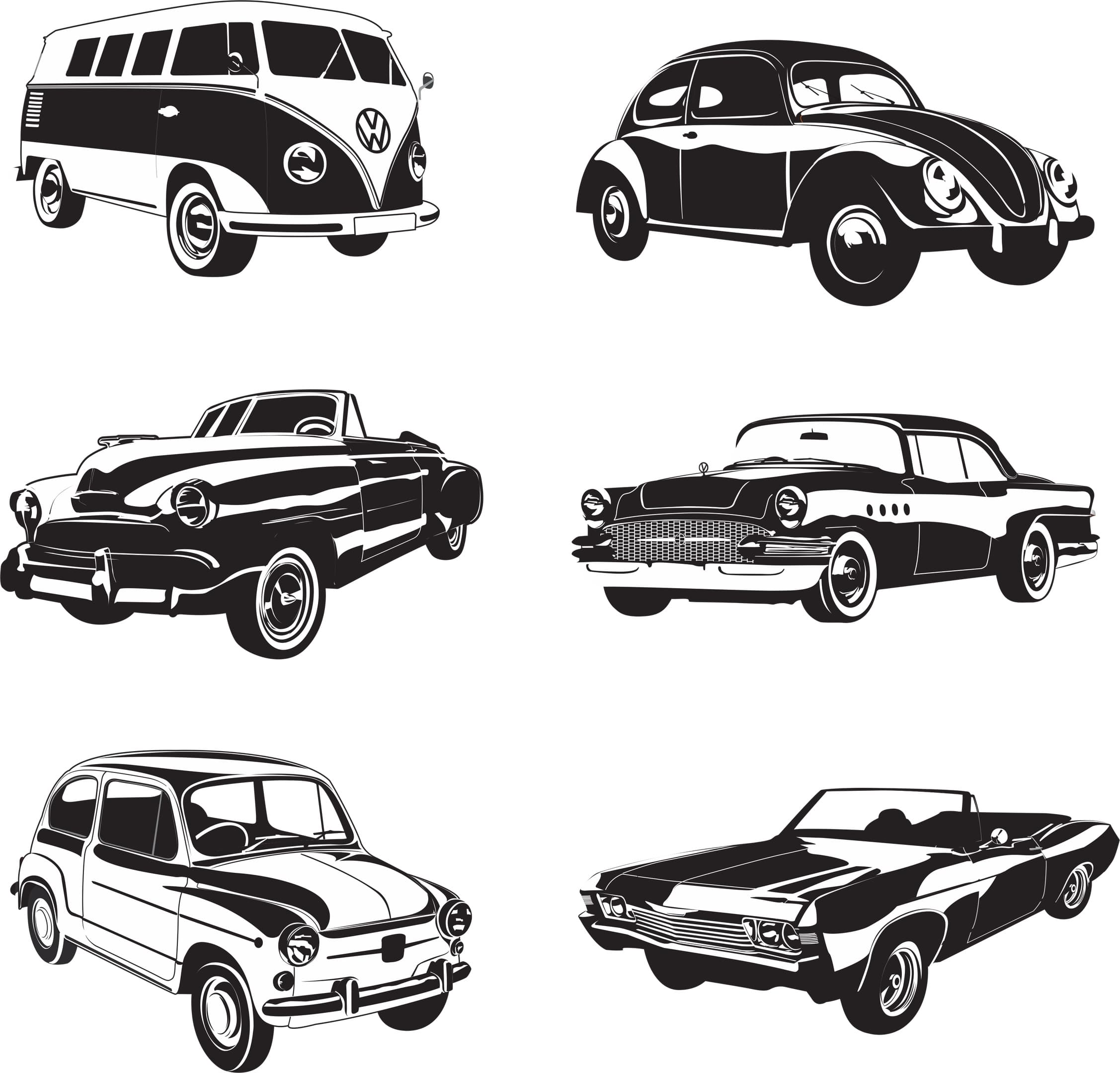 Classic Retro Cars Vector Collection for Laser Cutting (SVG, DXF)