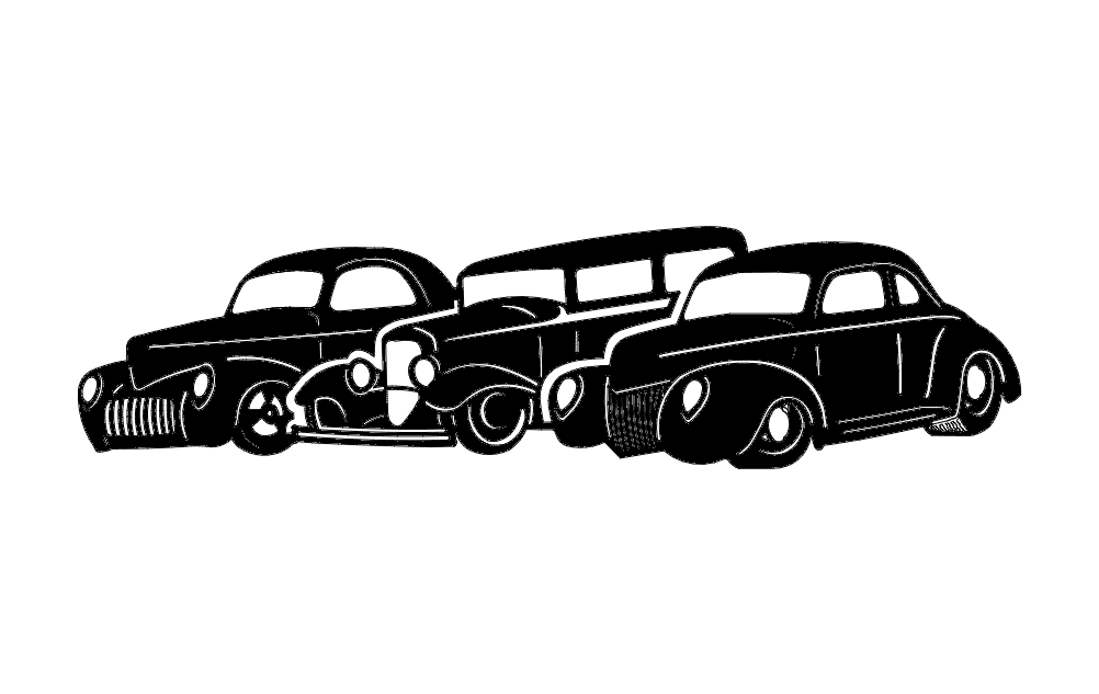 Classic Vintage Cars Trio Vector Design for Laser Cutting DXF