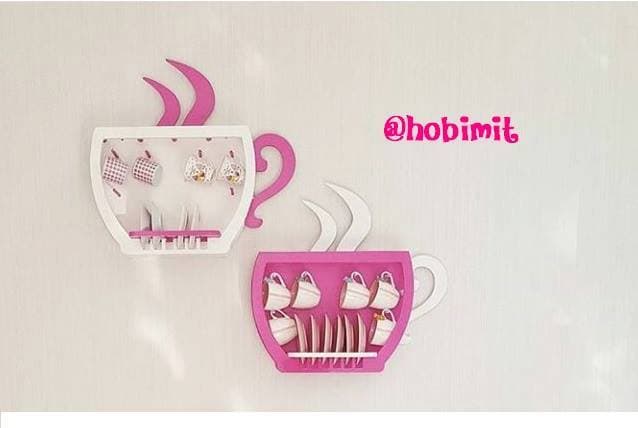 Coffee Cup Wall Shelf Vector Design DXF for Laser Cutting