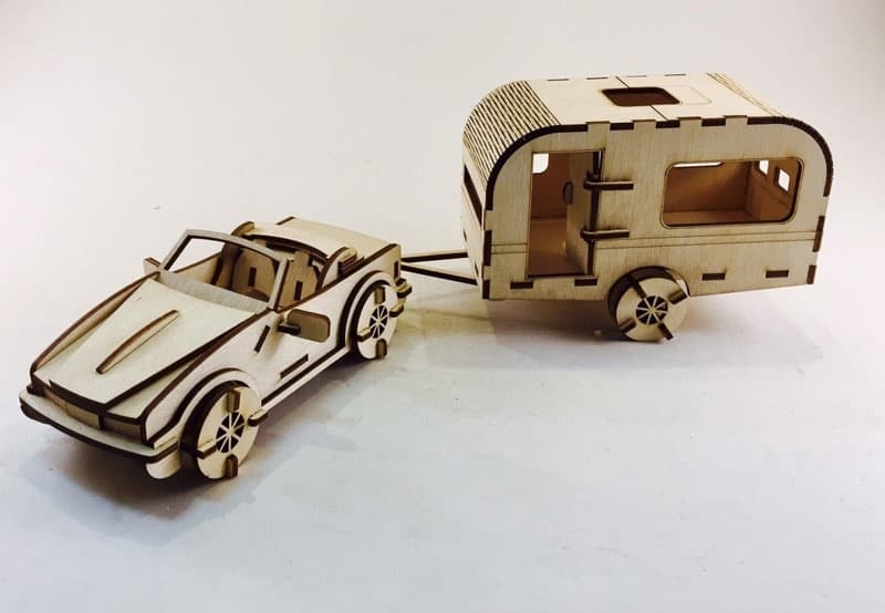 Convertible Car with Travel Trailer 3D Puzzle Laser Cut File