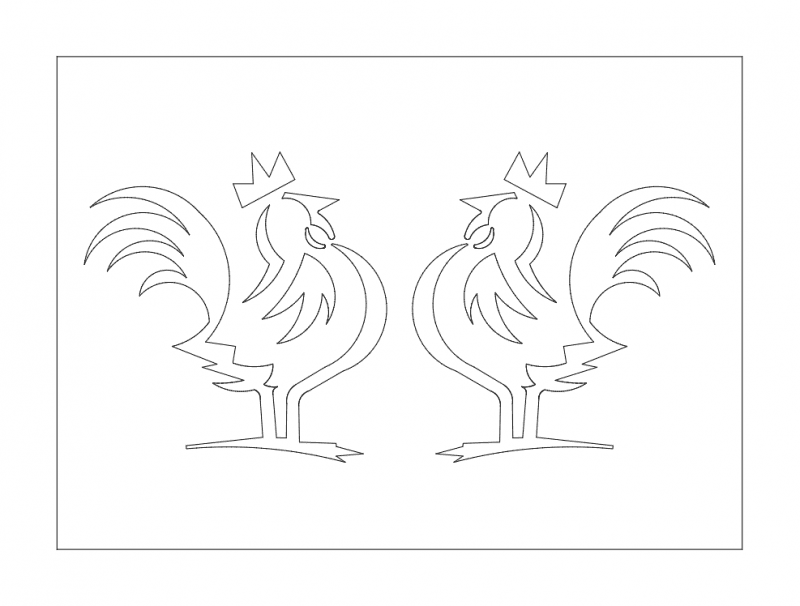 Crowned Roosters Silhouette DXF Vector File