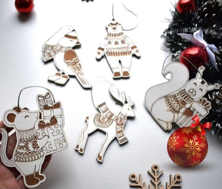 Cute Animal Christmas Ornaments Laser Cut Files Free Vector