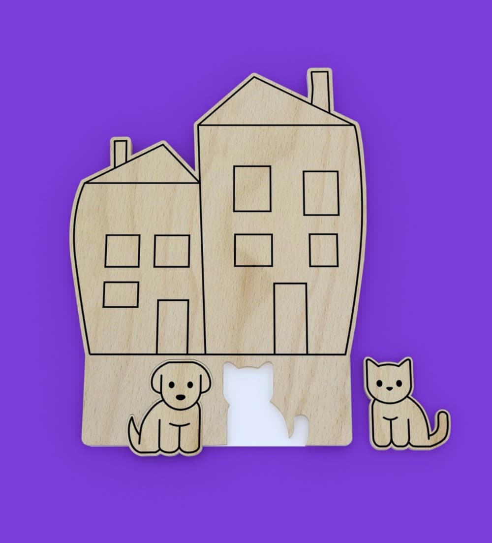 Cute Cat and Dog House Key Holder Laser Cut File