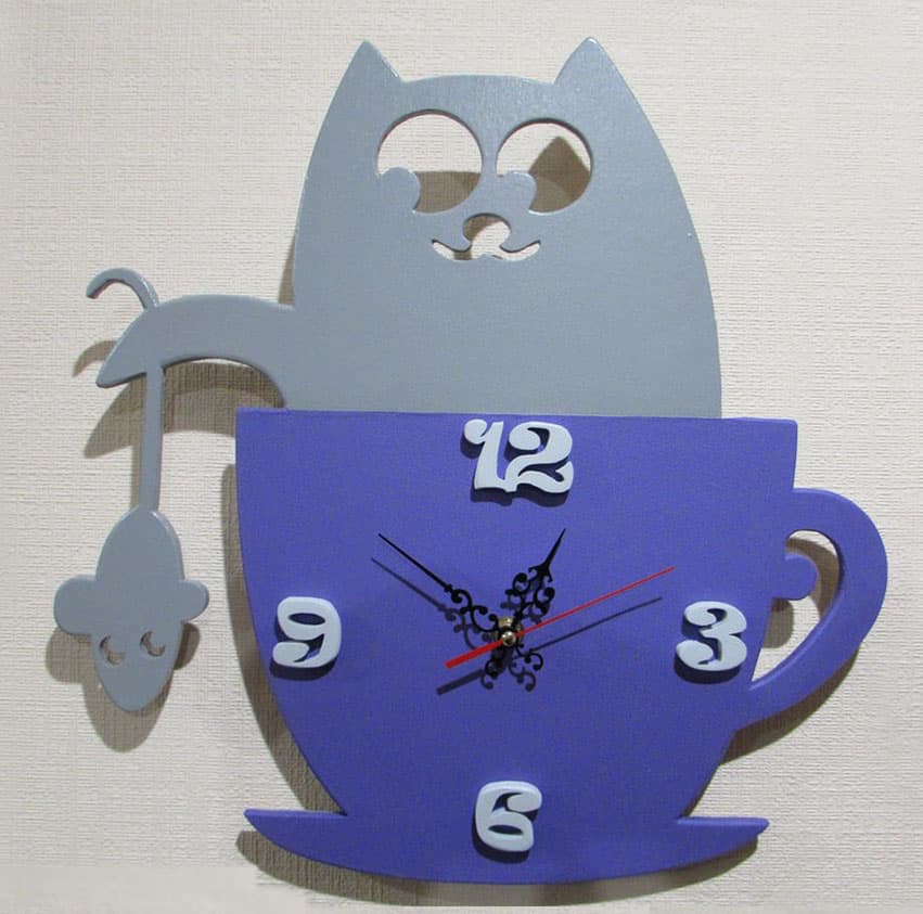 Cute Cat in Teacup Wall Clock Laser Cut Vector File