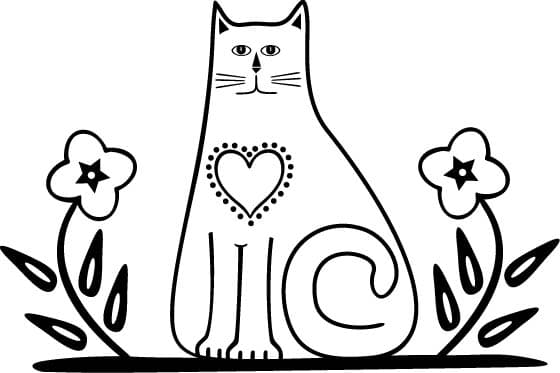 Cute Cat with Flowers and Heart Vector Design for Laser Cutting