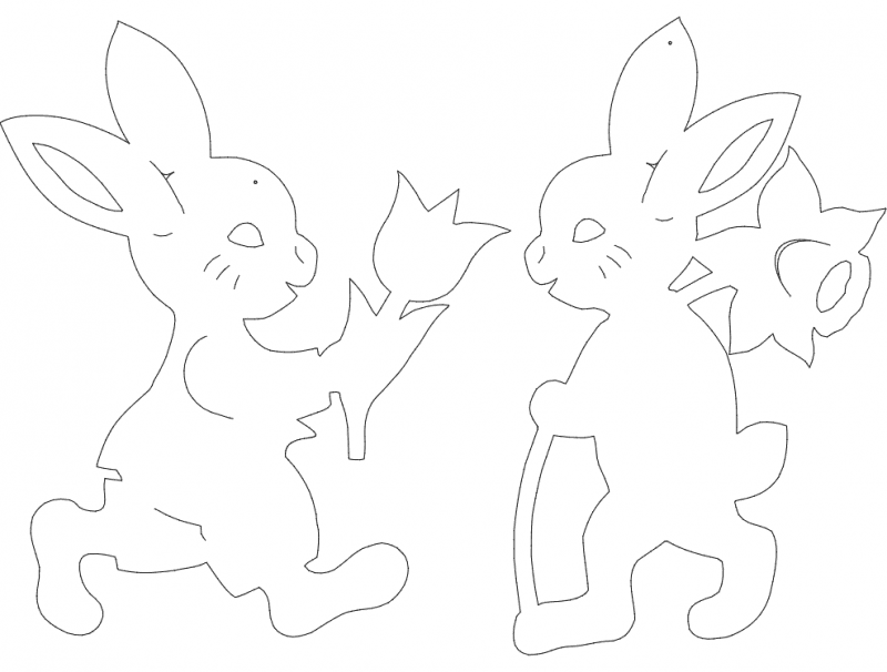Cute Easter Bunnies with Flowers Vector DXF File