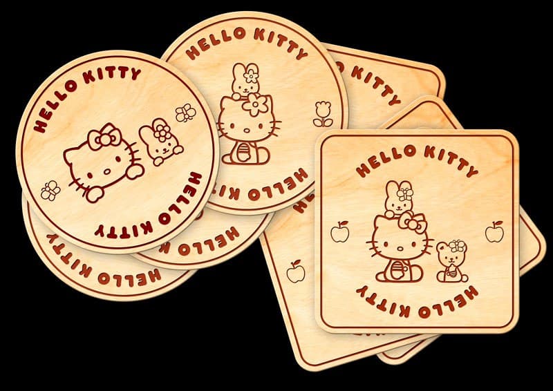 Cute Hello Kitty Coaster Set Laser Cut Vector File