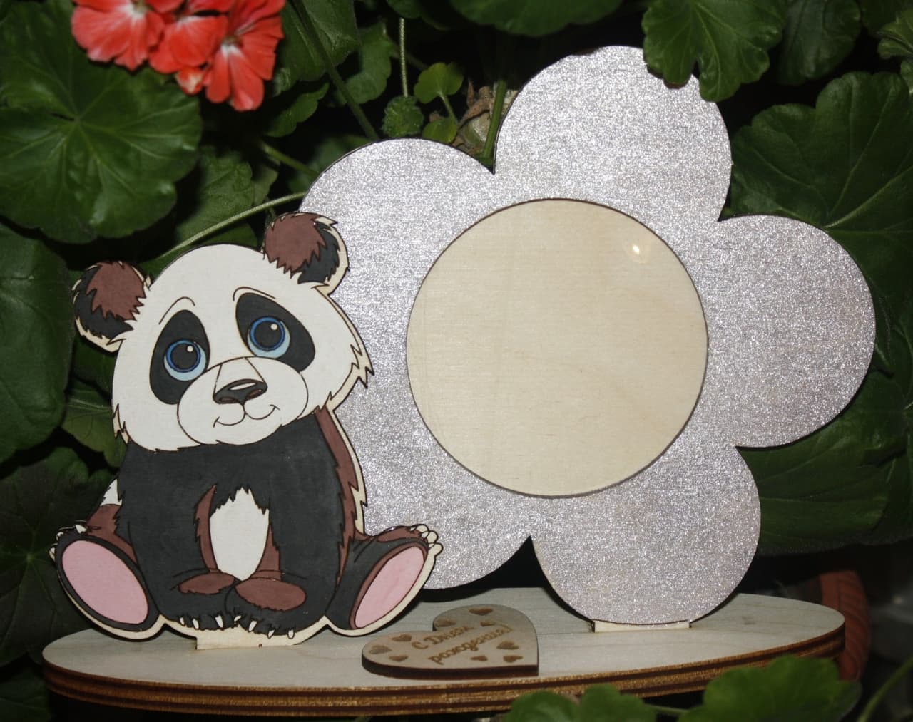 Cute Panda Flower Photo Frame Laser Cut Vector File