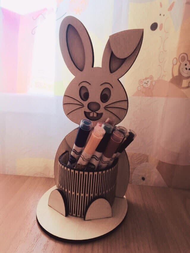 Cute Rabbit Pencil Holder Laser Cut Vector File
