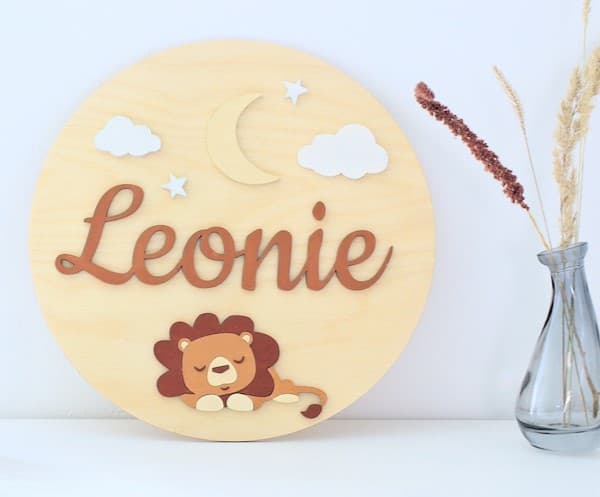 Cute Sleeping Lion Name Sign Laser Cut Vector File